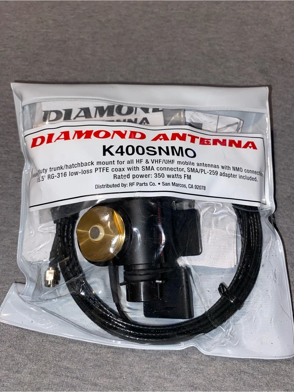 K400SNM Trunk/Hatchback Antenna Mount - Black/Gold